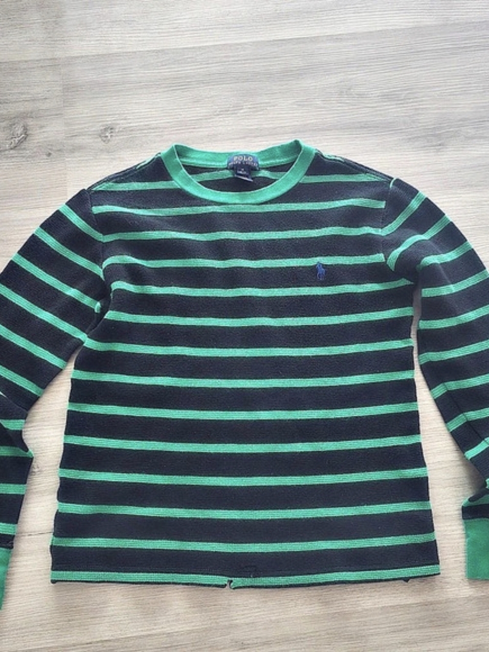 Polo Ralph Lauren | Green And Black Striped Waffle Knit Long Sleeve Tee | Boys M
